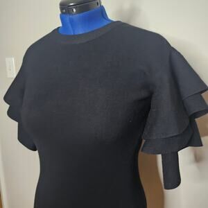 Favlux Black Knit Sweater Sheath Mini Dress with Large Ruffled Sleeves Size L